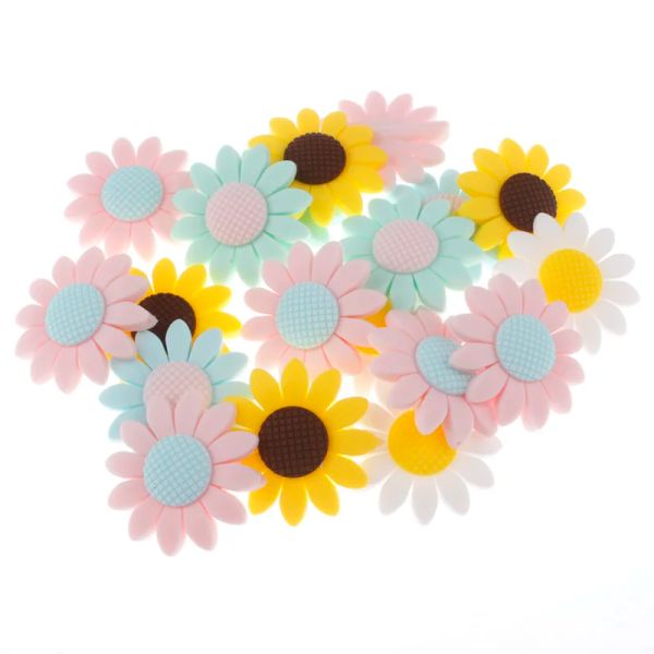 Halsketten 10 stücke Silikon Sonnenblume Perlen 5 farben Silikon Beißring Halskette Silikon Zahnen Baby Bpa Frei Mordedor Silicona Geschenk