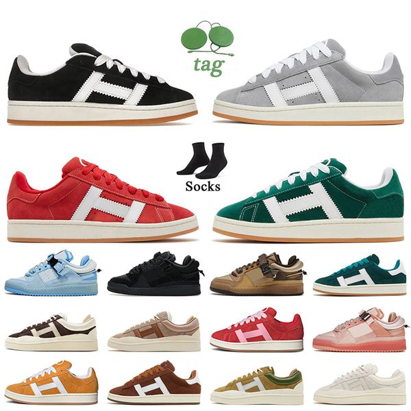 Couro Camurça Superior 00s Designer Sapatos Casuais Mulheres Homens Low Top Trainers Bad Bunny Giz Marrom Azul Tint Rosa Verde Escuro Goma Creme Leopard Plataforma Sapatilhas Tamanho 36-45