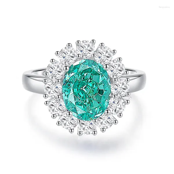 Anéis de cluster S925 Sterling Silver Paraiba Ring Mulheres Esmeralda Tanzanite Diamante Jóias Simulação Gemstone Turmalina