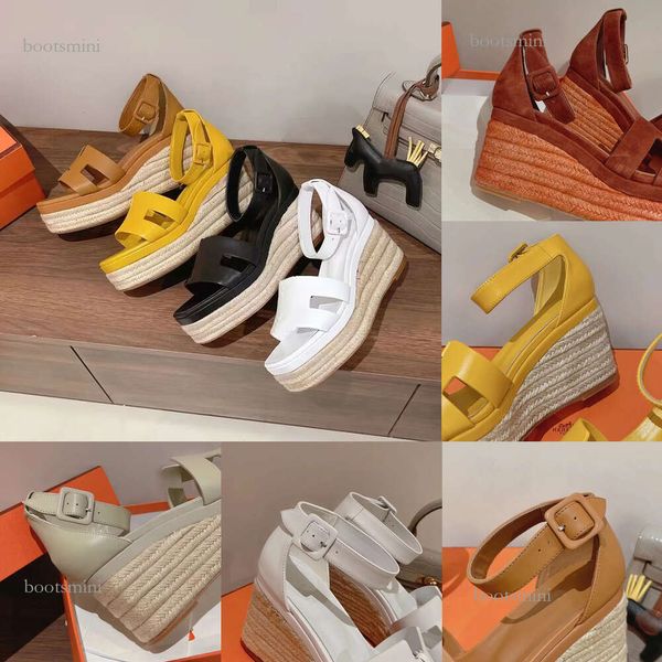 2024 yeni platform kama sandaletleri deri kayma dar bant kama ayakkabıları saman çırpı tabanları somunlar ayakkabı flats lüks tasarımcı kadın yüksek topuklu sandal
