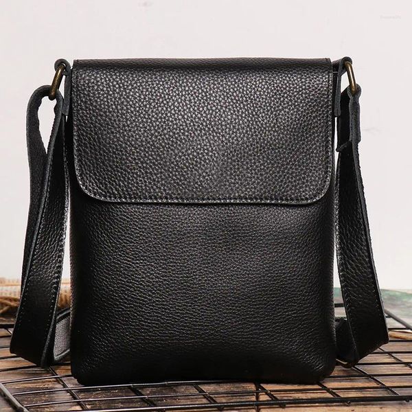 Tasche Highend Vintage Braun Schwarz Echtes Crazy Horse Leder Schulter Kleine Frauen Männer Messenger Für Telefon Ipad Mini M30172