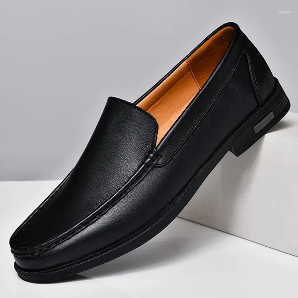 Повседневная обувь, мужские лоферы из натуральной кожи, деловые официальные свадебные мужские туфли на низком каблуке, удобные мокасины для вождения