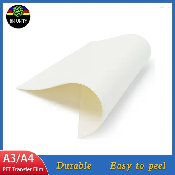 Adesivos de janela BHUNITY 100pcs A3 A4 Tamanho PET Transparente DTF Folhas de transferência de calor Imprimir filme de papel para impressora