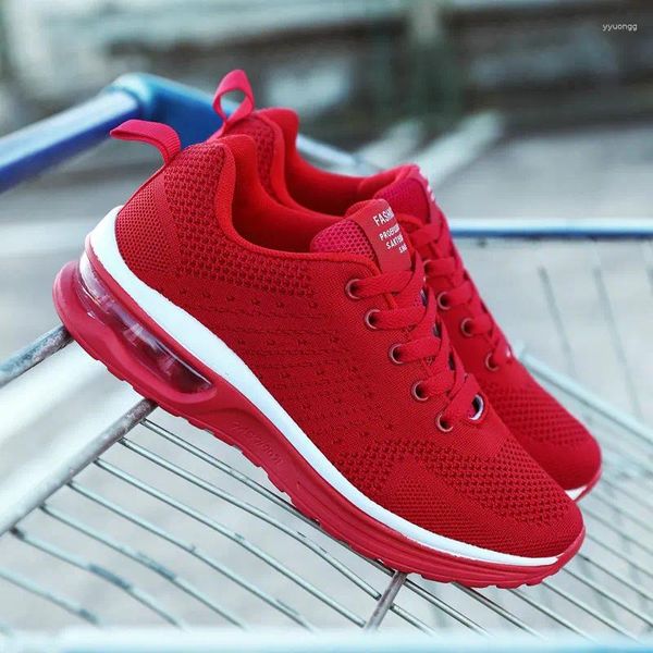 Scarpe Casual 2024 Primavera Donna Sneakers Rosso Nero Moda Coreana Mesh Traspirante Cuscino Tenis Feminino