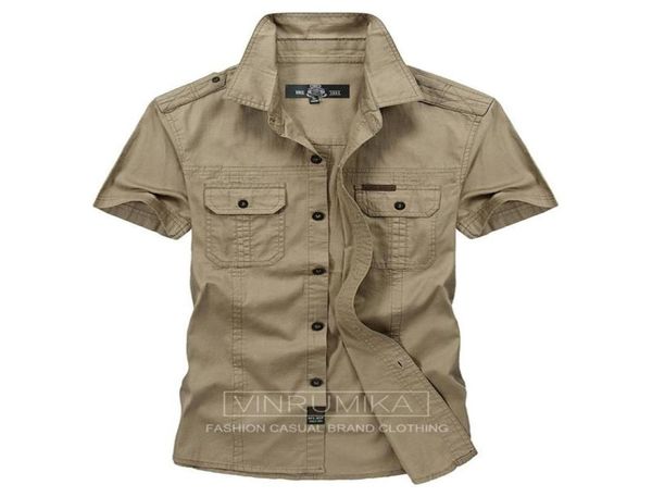 Plus size m5xl verão masculino 039s casual marca camisa de manga curta homem 100 puro algodão afs jeep cáqui camisas exército verde roupas 2766477