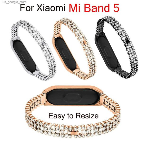 Cinturini per orologi Cinturino con gemma di lusso per Xiaomi Mi Band 5 Repace Band Miband 5 Bracciale da donna in acciaio inossidabile con diamanti per cinturino Mi Band 5 Y240321