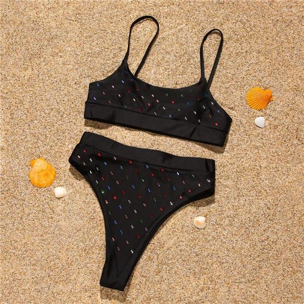 Damen-Bademode, sexy Bikini, hohe Taille, Badeanzug, Y2k-Trend-Design, Farbe, Glas-Tanga, Damen-Badeanzug, 2-teilig, brasilianischer Strand-Bikini