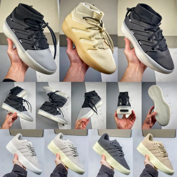Novos medos rivalidade de Deus X Atletismo I Designer de neblina de basquete Big Size US 13 Casual Originals Sapatos brancos camurça cinza homens esportes baixos tênis