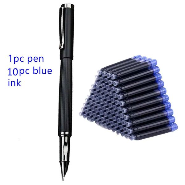 Yüksek kaliteli set 727 çeşme kalem metal mürekkep kalemleri buzlu siyah f nib dönüştürücü dolgu iş ofis okul malzemeleri yazıyor 240320