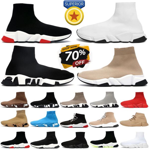 2024 Top Designer Balensiaga Sock Shoes Graffiti Branco Preto Vermelho Bege Rosa Clear Sole Lace-up Neon Amarelo Meias Speed Runner Trainers Flat Platform Sneakers Casual