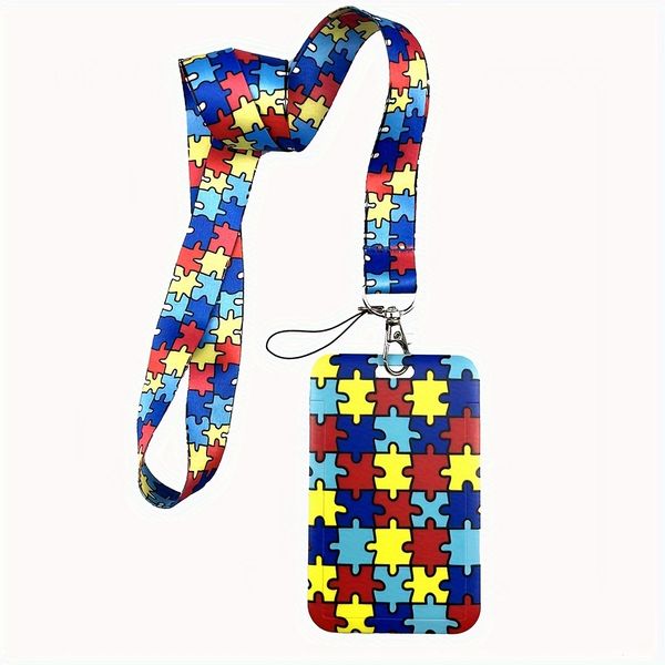 30-teiliges Autismus-Puzzleteil-Umhängeband mit Ausweishalter zur Sensibilisierung für Autismus, Schlüsselanhänger mit vertikalem Ausweishalter und Ausweishülle mit Reißverschluss, ideal für Lehrer und Krankenschwestern