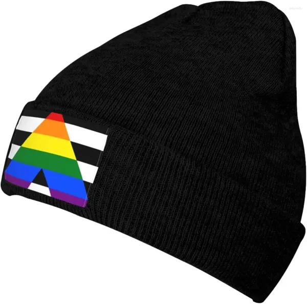 Berets Straight Ally Pride Flag LGBTQ Adultos Knit Beanie Chapéu de Inverno Homens Mulheres Crânio Cap Ao Ar Livre Quente Caps Preto