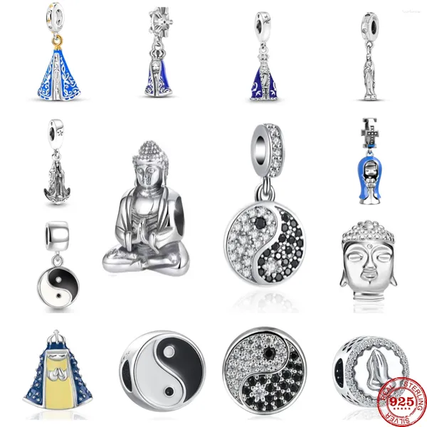 Lose Edelsteine, feine 925er Silber, Ying-Yang-Perlen, Figur des Buddha-Anhängers, passend für Original-Charms, Armbänder, Schmuckstücke, Halsketten, Schmuck