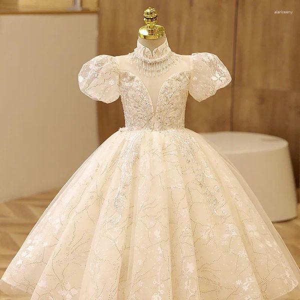 Vestidos de menina vestido infantil princesa 2024 flor casamento pequeno anfitrião piano desempenho