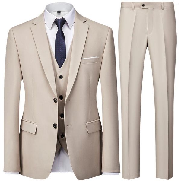 Erkek Suit 2024 Moda Düğün Düğün Doğru Renk Sıradan İş Takımı 3 Parça Set / Erkek İki Düğme Blazers Pantolon Pantolon Yelek Yelek Yelek