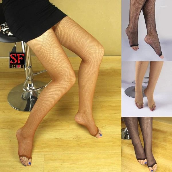 Calzini da donna Punta aperta Maglia da pesca Collant a rete Abbigliamento da ballo Calze collant latine Leggings senza dita elasticizzati in tinta unita