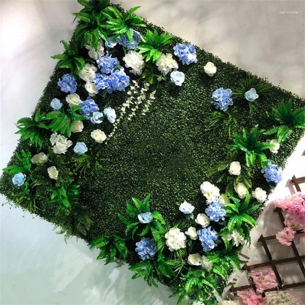 Fiori decorativi 40x60 cm Piante artificiali verdi Pannello da parete in plastica Prati da esterno Decorazione Sfondo di nozze Festa Giardino Erba Fiore