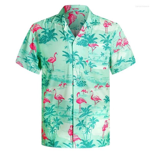 Erkekler Sıradan Gömlek Yaz Hawaii Gömlek 3D Flamingo Palm Yaprak Plajı Tropikal Aloha Giyim