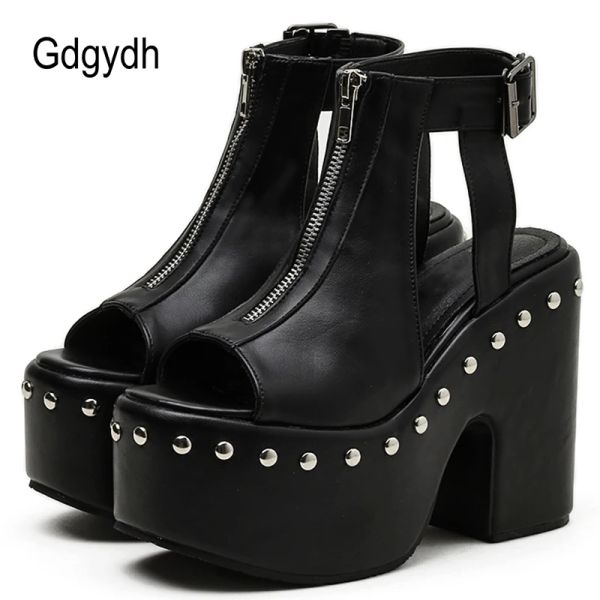 Boots Gdgydh платформа с высоким уровнем ботинки Женщины Bucke Strap Open Toe Hot Ins Punk Cool Gothic Womens Sandals Hollow Out Cunky Hel