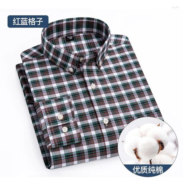 Camisas casuais masculinas de alta qualidade clássico xadrez puro algodão 2024 primavera negócios formal listras roupas vestido de manga longa