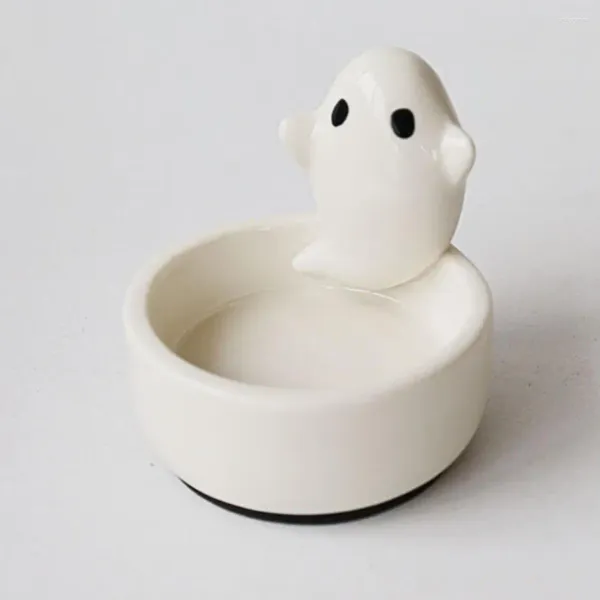 Portacandele Portacandele a forma di fantasma Ceramica spettrale per l'arredamento del bagno della camera Candeliere bianco a forma di tè natalizio