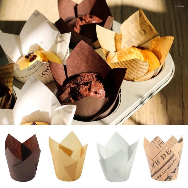 Stampi da forno 50 pezzi Tulip Muffin Cupcake Bicchieri di carta Cupcakes resistenti all'olio Liner Box Cup Cake Decorating Tools Wrap Cases