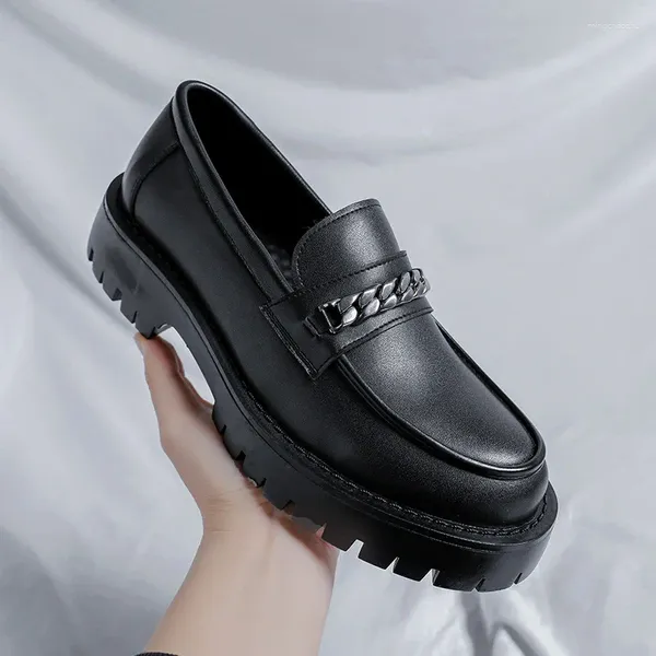 Sapatos casuais masculinos moda vestido de festa de casamento couro original deslizamento na plataforma sapato marca designer preto tendência mocassins calçados jovens