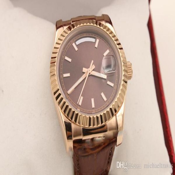Роскошные мужские часы розового золота унисекс, новое поступление, автоматические механические наручные часы с кожаным ремешком 36 мм 312 Вт