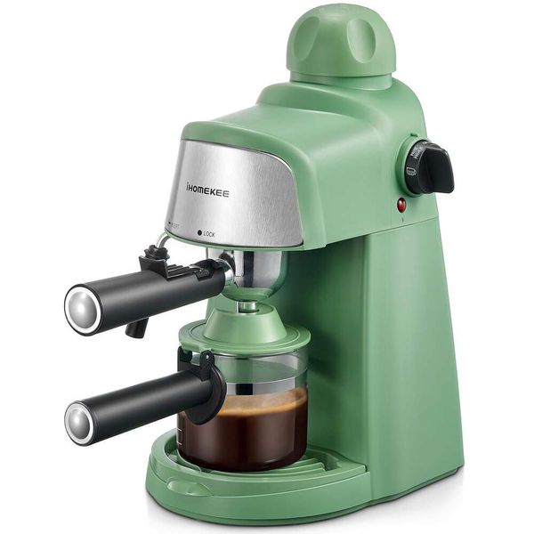 Ihomekee 3,5 bar espresso italiano cappuccino funzione di riscaldamento rapido, 1-4 tazze di caffè Hine, con funzione bolle e bastone vapore (verde)