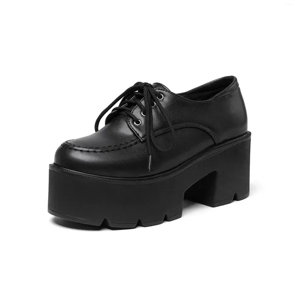 Sapatos de vestido Mstyle Handmade Clássico Plataforma Preta Oxford Mulheres Mocassins Verão Outono Lace Up Grosso Flats Senhoras Punk Chunky Bombas