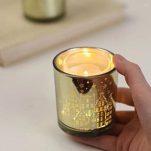 Kerzenhalter City Sky Serie Teelicht Galvanisierter Gold-Teelichthalter Großpackung Einfach zu verwendendes Votivglas aus Glas