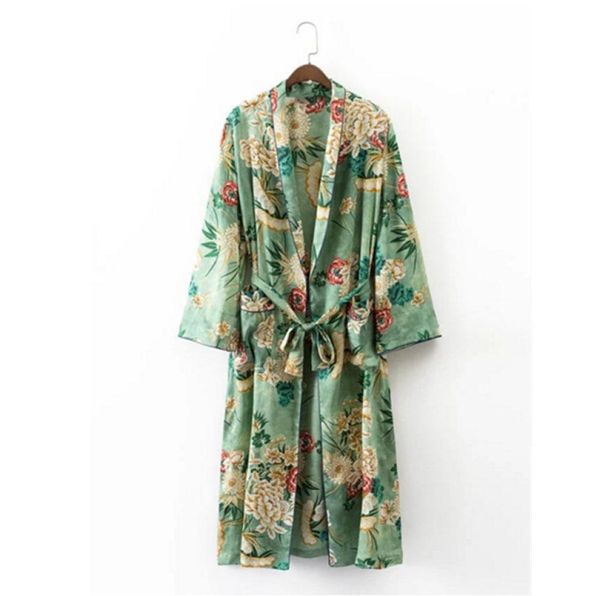 Bütün 2017 Etnik Çiçek Baskı Kimono Gömlek Retro Yeni Bandaj Hardigan Bluz Üstleri Blusas Chemise Femme Blusa7203621