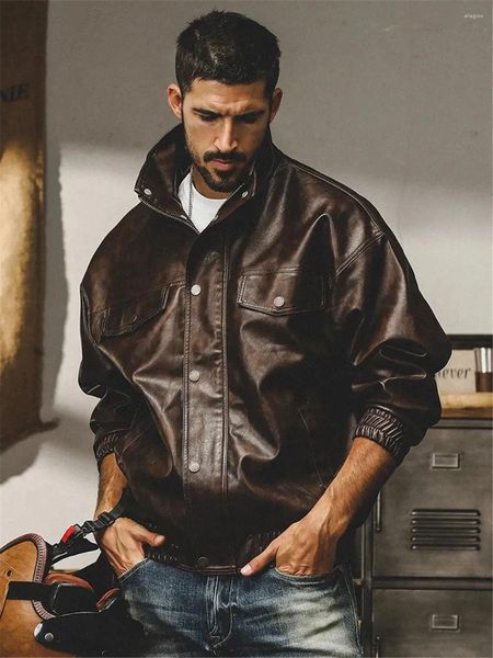 Мужские куртки, американская классическая винтажная мягкая кожаная куртка, мужская свободная мотоциклетная куртка на весну и осень