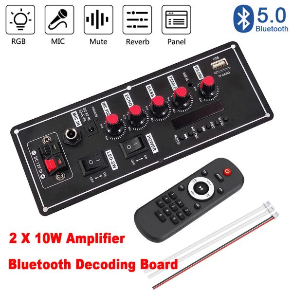 Alto-falantes 20W Bluetooth 5.0 Amplificador Placa Trolley Speaker Decodificação Microfone Karaokê Amplificador Rádio FM AUX TF USB Home Theater DIY