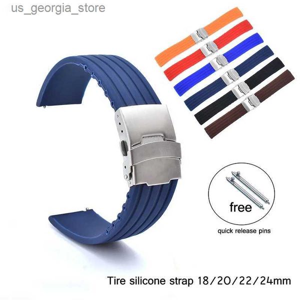 Cinturini per orologi 18mm 20mm 22mm 24mm Soft Sile Band Sport Cinturino di ricambio in gomma Bracciale Cintura di sicurezza Fibbia in metallo Polsino Y240321