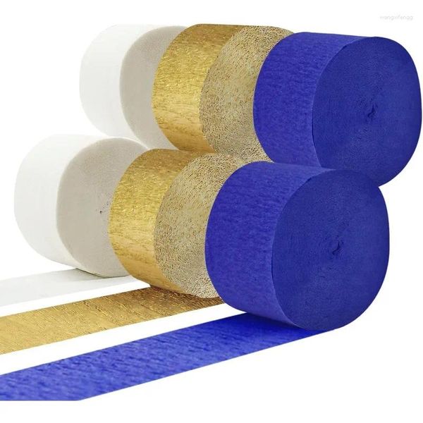 Decorazione per feste Streamer di carta crespa Decorazioni blu e oro 6 rotoli Stelle filanti con nappe bianche avorio blu scuro per forniture di compleanno