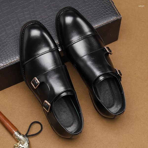 Sıradan Ayakkabı Erkekler Deri Moda Çift Toka Loafers Erkek Slip-On Tahtası Oxford Bahar Zarif Daireler