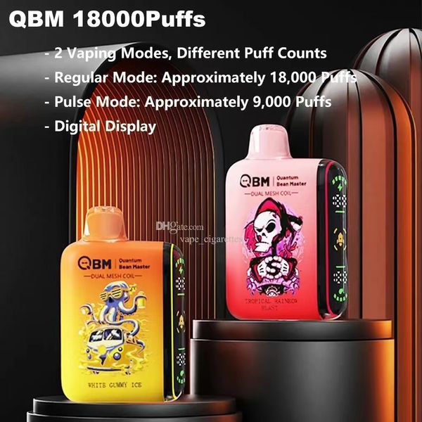 Original QBM Box Puff 18000 9000 Vapes Puff descartável 18000 baforadas Modo Vape E Cigarro 9k Puff Pulse 18k Puffs Regular 18ml e-líquido Display digital Vape Pen Geekvape