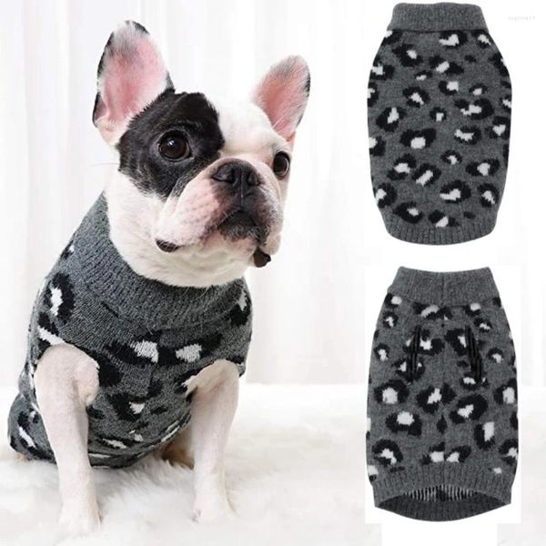 Hundebekleidung Leopardenmuster Pullover Haustierkleidung Winter Warmer Strickmantel Pullover für kleine mittelgroße Katzen Kleidung Welpen-Sweatshirt