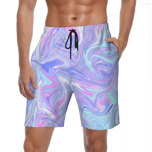 Herren-Shorts, buntes 3D-gedrucktes Brett, Sommer, abstrakte Kunst, Y2K, lustiger Strandmann, läuft, Surfen, schnell trocknende Badehose