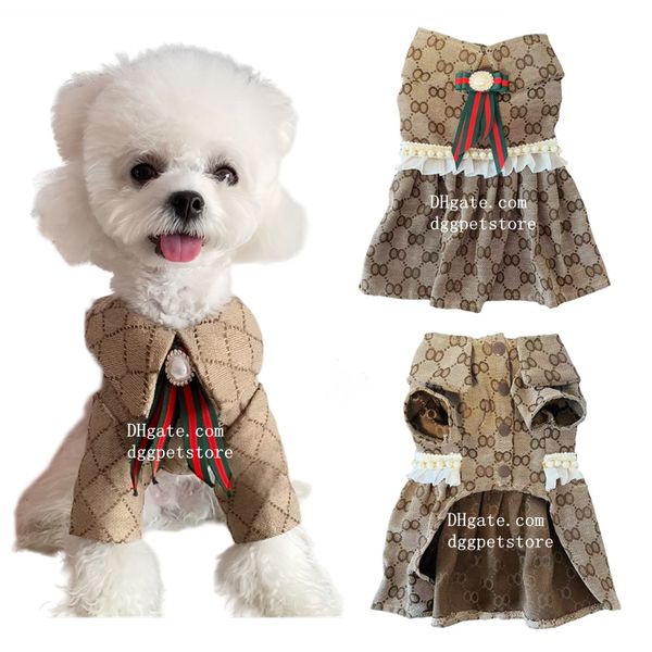 Roupas de grife para cães Marca Vestuário para cães Vestidos de luxo para cães com padrão de letras clássicas Verão Pet Princesa Saia para cães pequenos Maltês, Pomeranian French Bulldog Y85