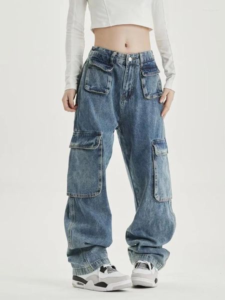 Jeans da donna 2024 pantaloni in denim larghi tasca dritta larghi streetwear casual pantaloni larghi blu hip-hop che fanno vecchio