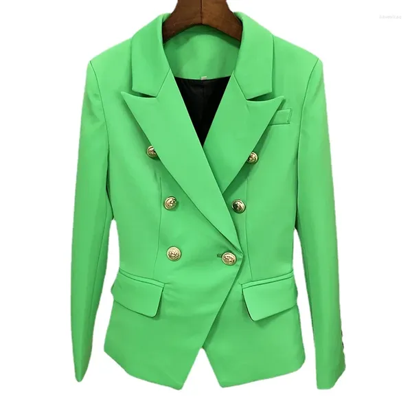 Ternos femininos de alta qualidade blazer 2024 primavera curto em jaquetas feminino ouro leão cabeça botão blazers modernos verde