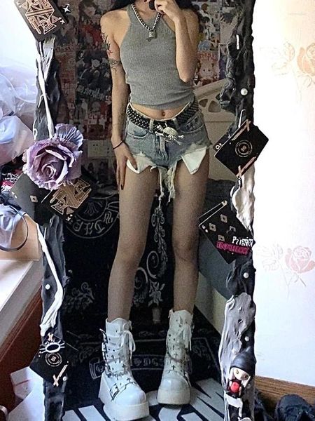 Pantaloncini da donna anni 2000 Y2k Donna Baddie Style Vintage Jean Moda Jeans strappati Pantaloni sexy Gyaru Coquette Goblin Core Old Money