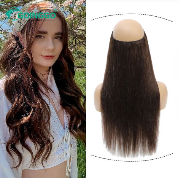 Pedaço de fio escondido clipe no cabelo destaque marrom real remy halo extensão do cabelo humano linha peixes extensões de cabelo amostra de cabelo humano