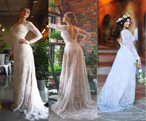 2019 Elegante abito da sposa a sirena Sexy Backless Full Lace Manica lunga Abito da sposa Bohemian Beach Backless Abito da sposa BC18879762862