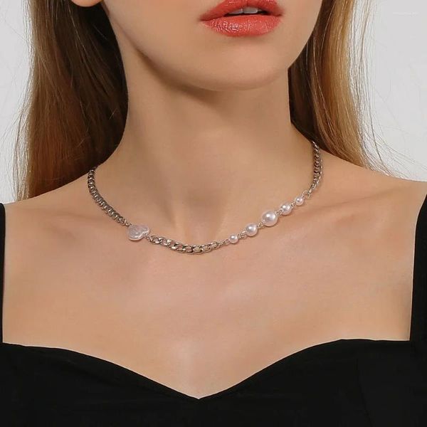 Anhänger Halsketten Vintage Einfache Silber-plattierte Kette Herzförmige Künstliche Perle Choker Halskette Für Frauen 2024 Mode Boho Schmuck Geschenk