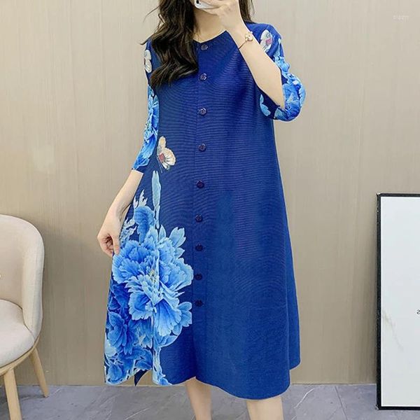 Повседневные платья Высококачественное свободное платье большого размера с мясным покрытием в китайском стиле 2024 Лето с принтом для женщин