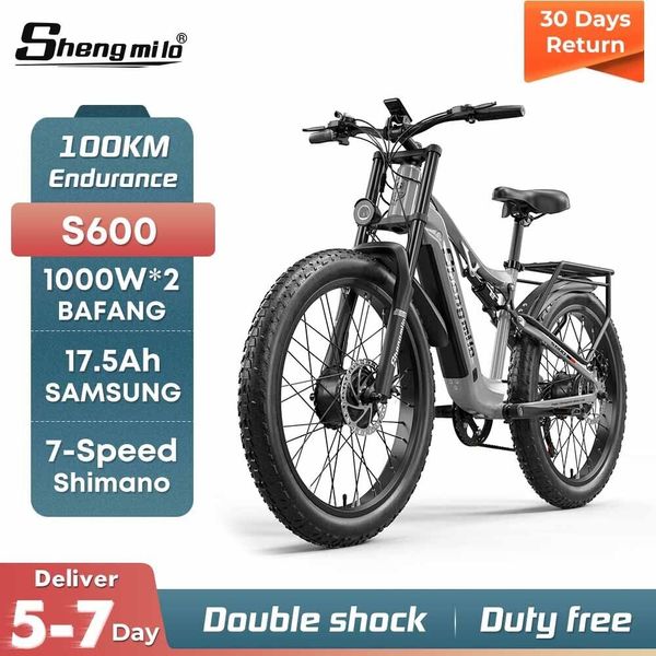 Shengmilo S600 Mountain Bike Elettrica da 26 Pollici 2000W Doppio Motore E-Bike Bicicletta Fuoristrada con Pneumatici Grassi a Sospensione Completa 840WH Biciclette per Pendolari E-MTB Ciclomotore