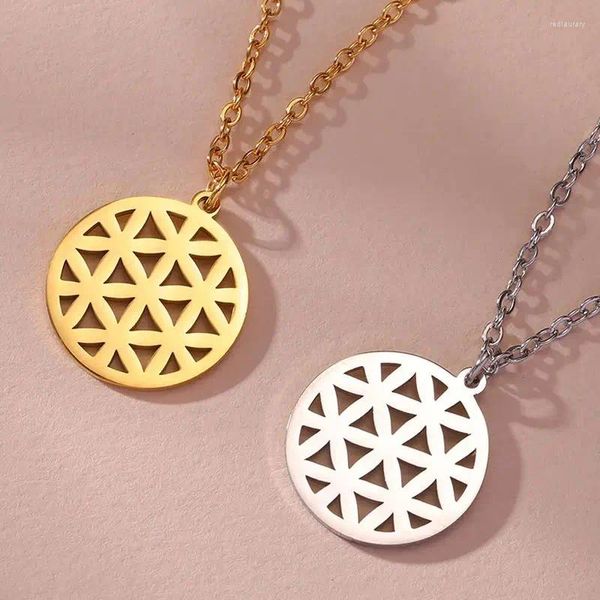 Collane con ciondolo Dawapara Buona fortuna Collana di fiori in filigrana Geometria sacra della vita Amuleto Wiccan Gioielli di amicizia in acciaio inossidabile